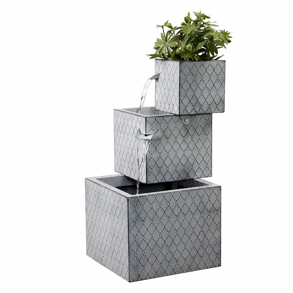Rectangle 3 Tier Metal Fountain with Planter - Outdoor. Picture 4
