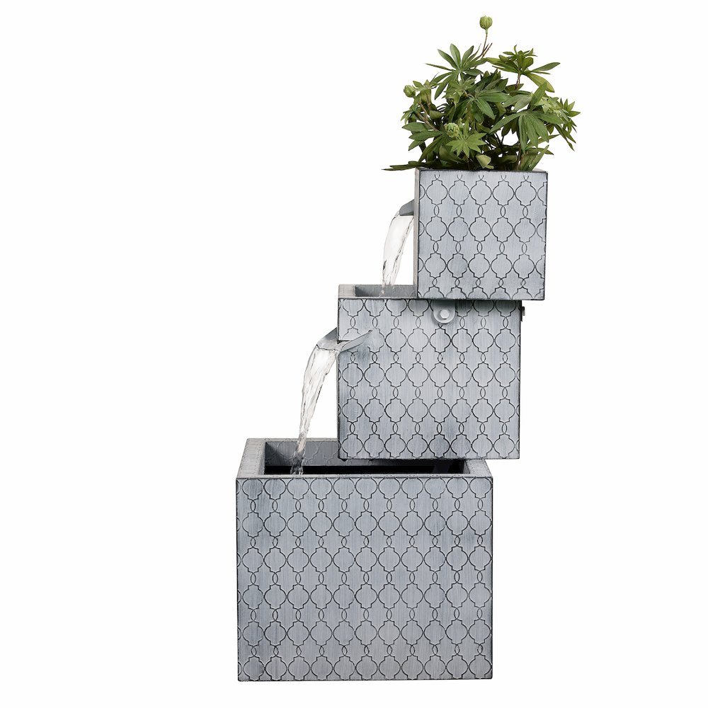 Rectangle 3 Tier Metal Fountain with Planter - Outdoor. Picture 5