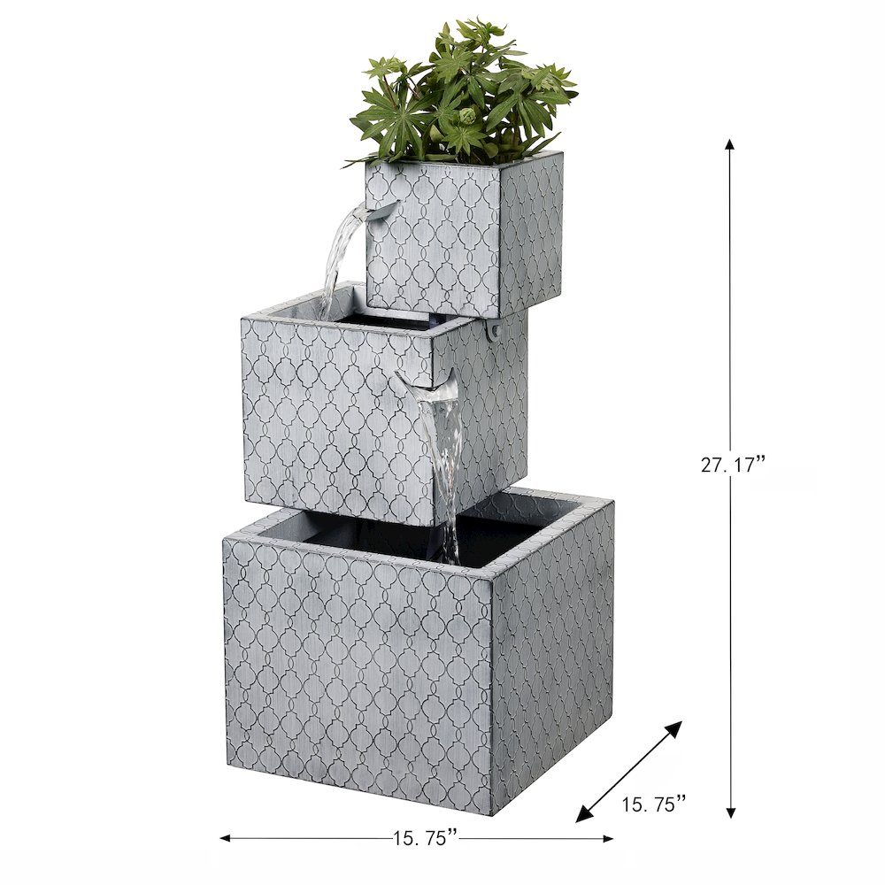 Rectangle 3 Tier Metal Fountain with Planter - Outdoor. Picture 3