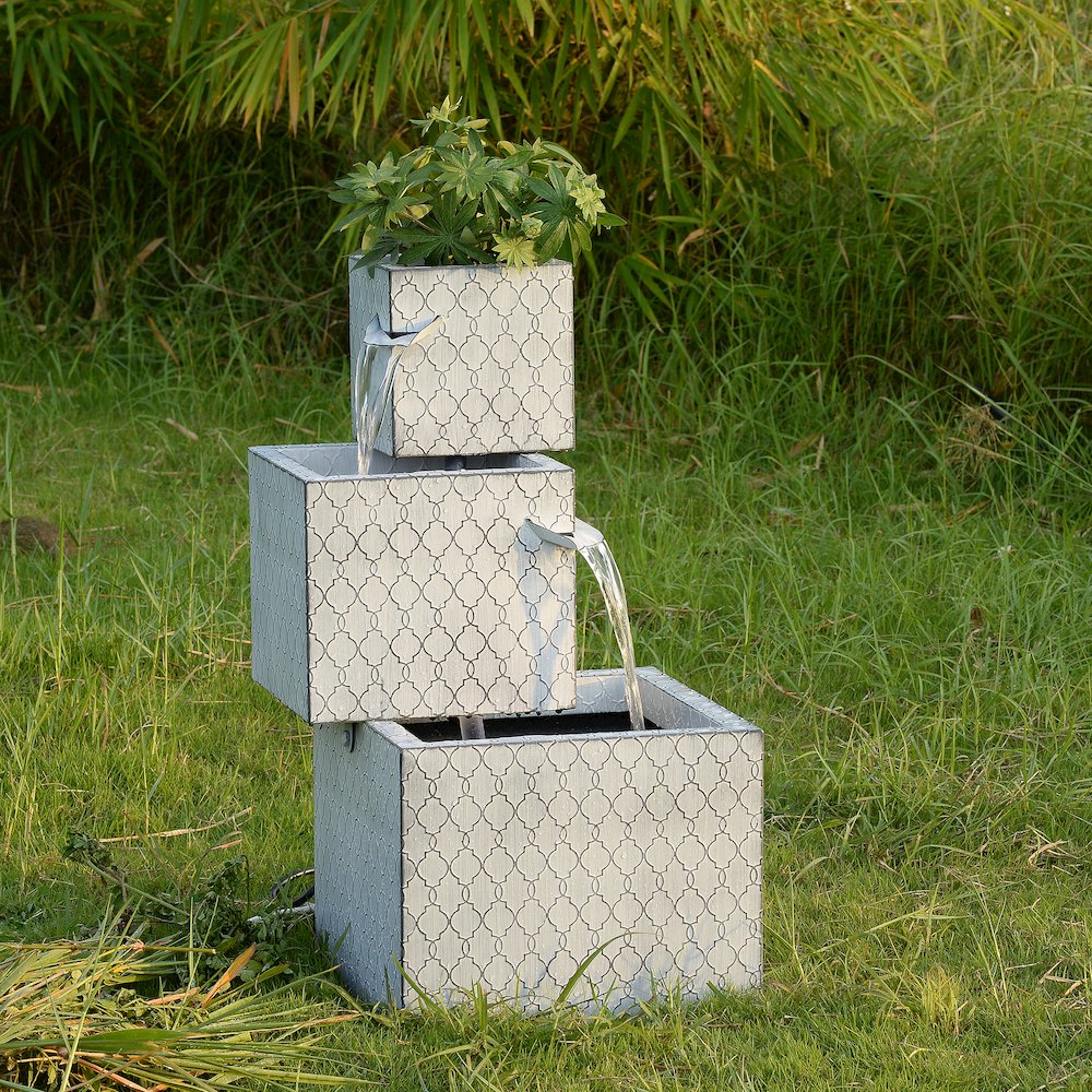 Rectangle 3 Tier Metal Fountain with Planter - Outdoor. Picture 2