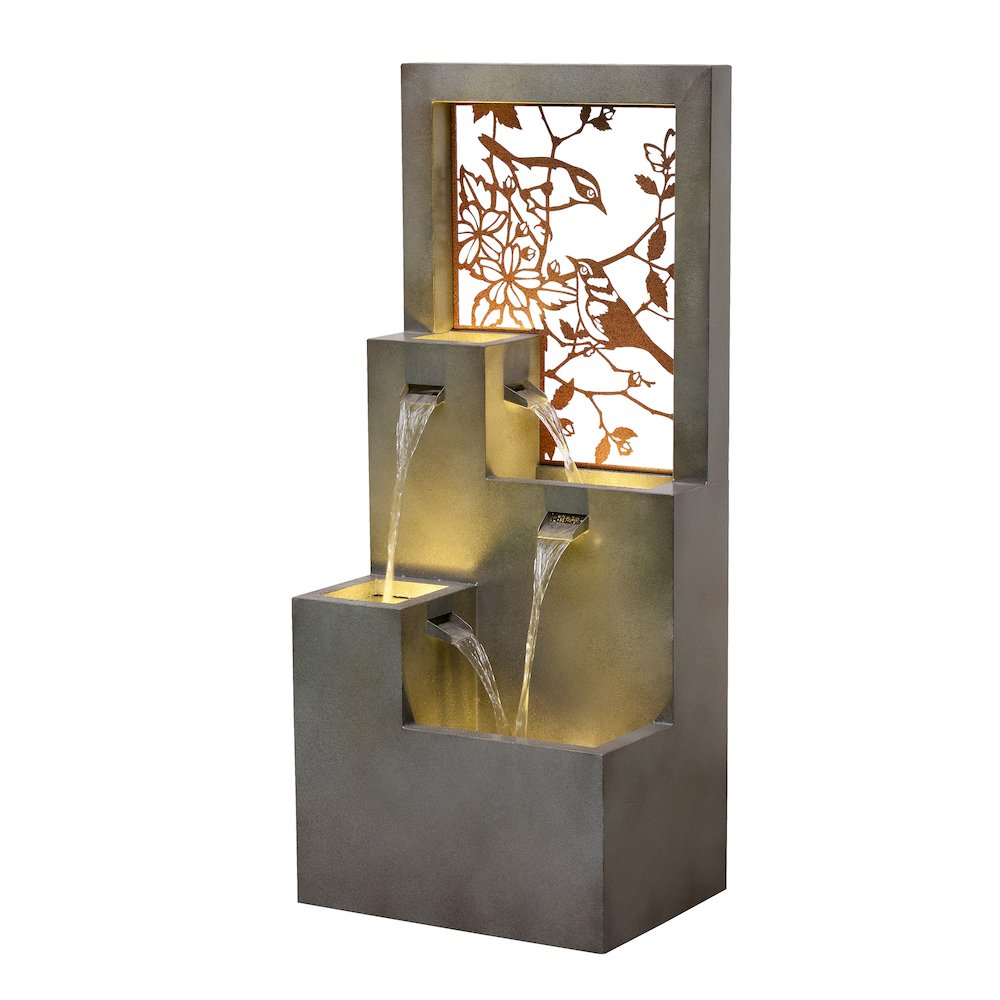 Metal Water Fountain with Bird Design and LED Lights - Outdoor. Picture 4