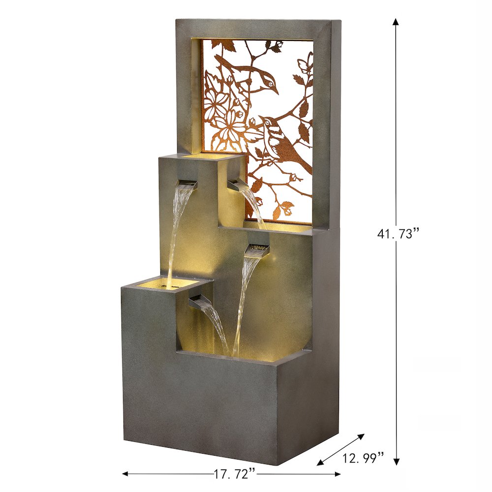 Metal Water Fountain with Bird Design and LED Lights - Outdoor. Picture 3