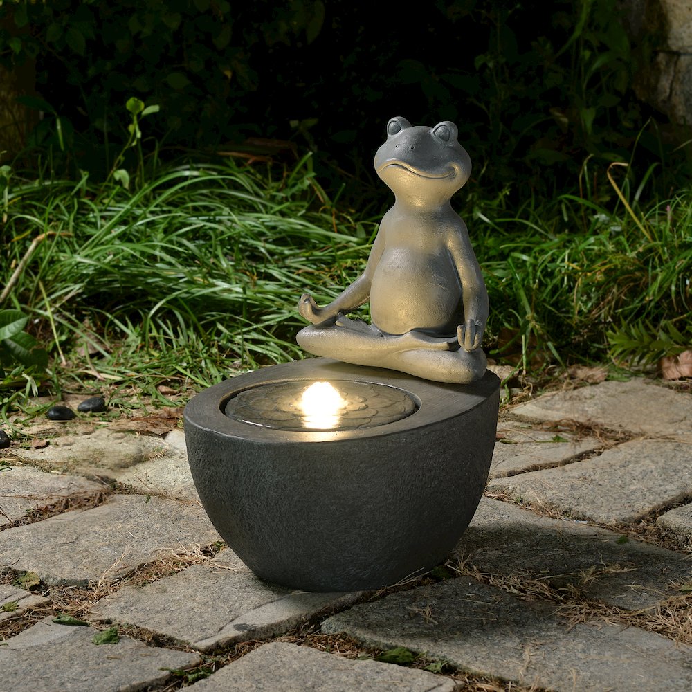Meditating Frog Polyresin Fountain with LED Lights. Picture 2