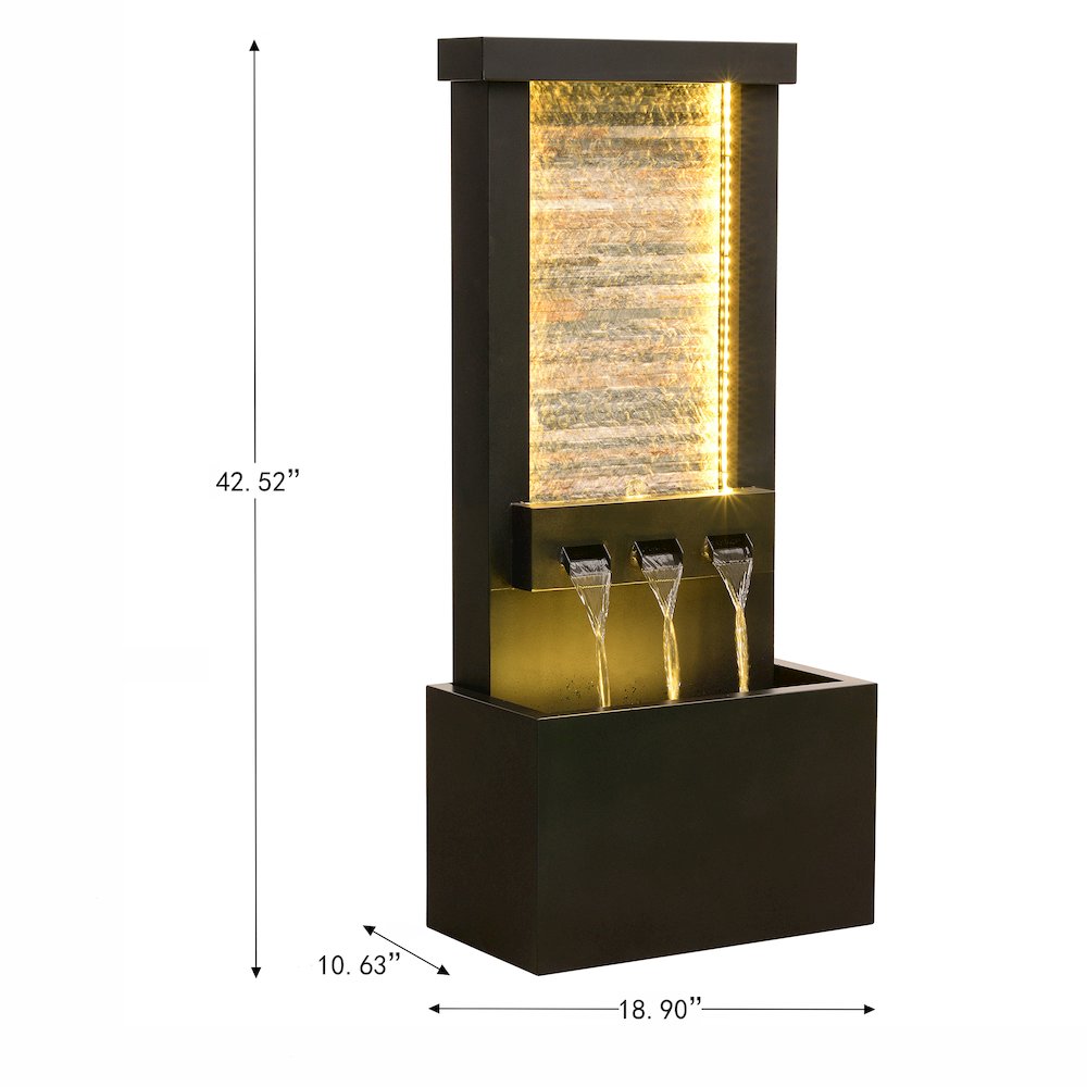 Zinc Metal Fountain with Stone Brick and LED Lights - Outdoor. Picture 3