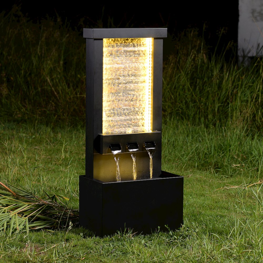 Zinc Metal Fountain with Stone Brick and LED Lights - Outdoor. Picture 2