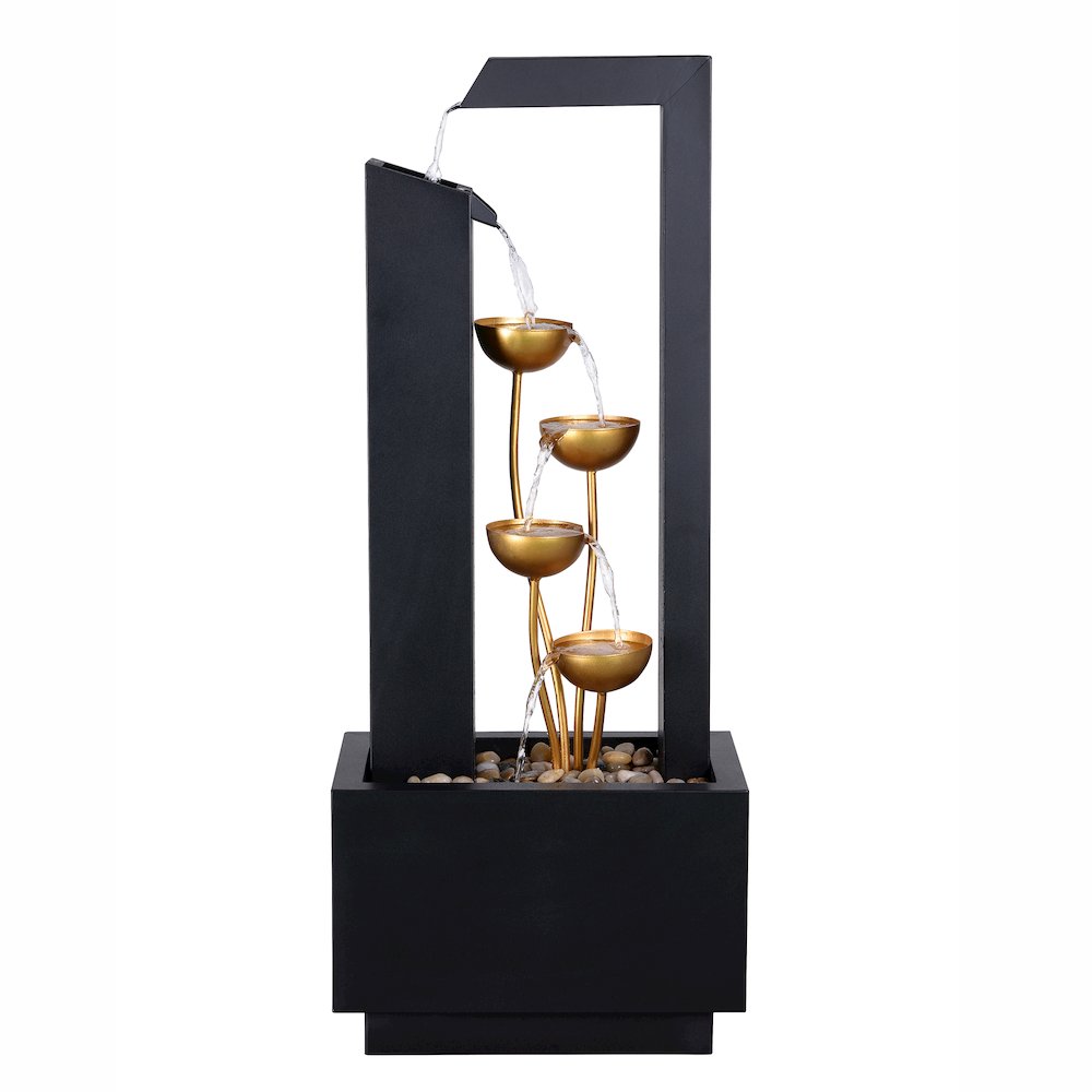 Steel Cups Water Fountain in Matte Black & Gold - Outdoor. Picture 1