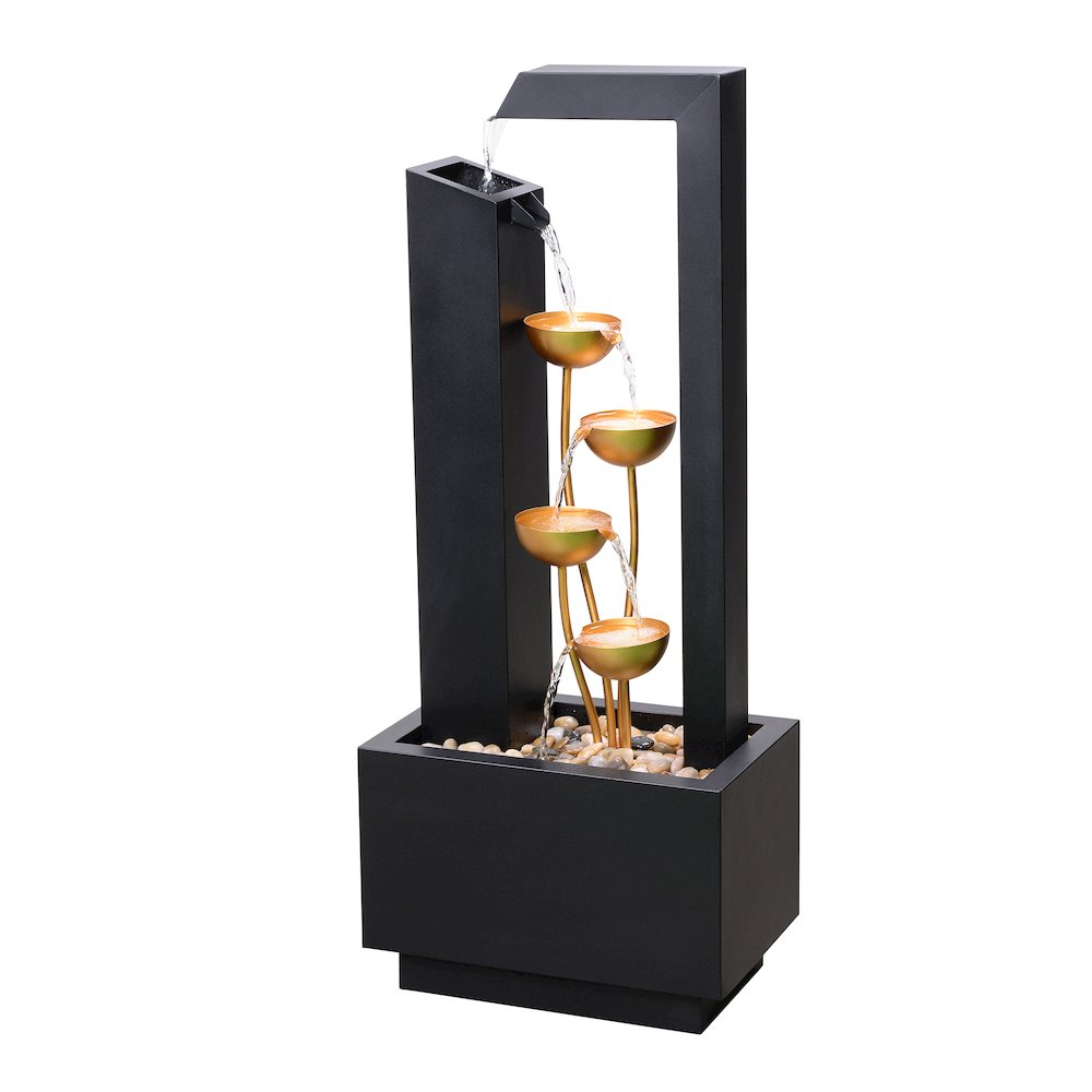 Steel Cups Water Fountain in Matte Black & Gold - Outdoor. Picture 4