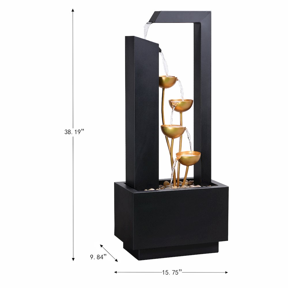 Steel Cups Water Fountain in Matte Black & Gold - Outdoor. Picture 3