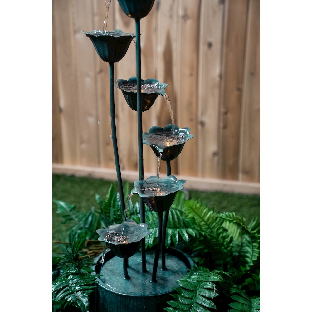 Metal Lily Flower Pouring Into Bucket Fountain with 5 Ww LED. Picture 3