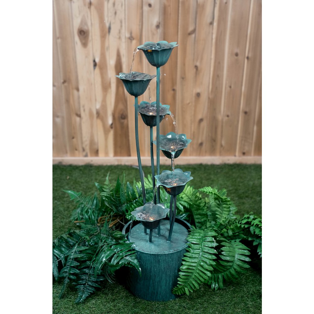Metal Lily Flower Pouring Into Bucket Fountain with 5 Ww LED. Picture 4