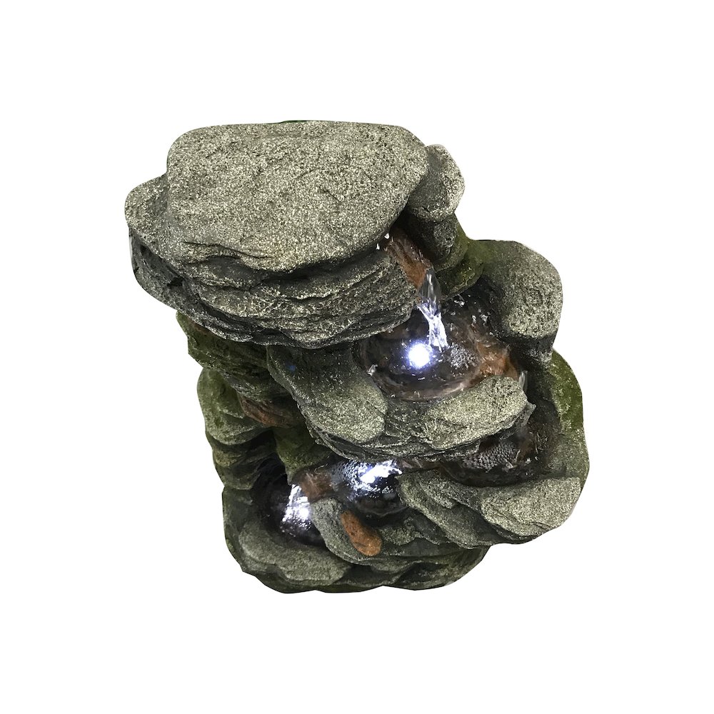 Multilevel Stone Fountain with 3 Cool White LED Lights. Picture 3