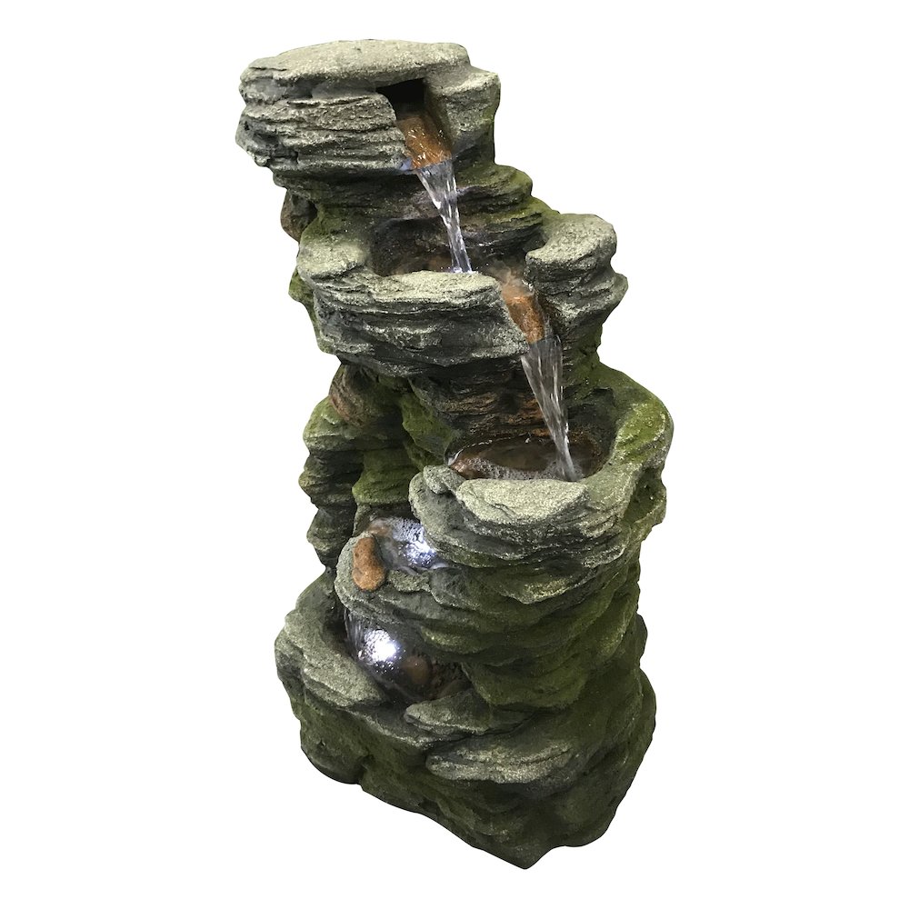 Multilevel Stone Fountain with 3 Cool White LED Lights. Picture 1