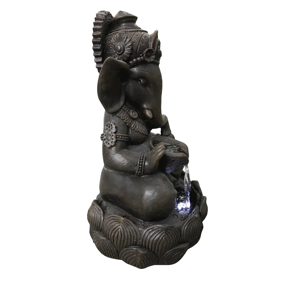 Lord Ganesh Sculptural Tabletop Fountain with Cool White LED Lights. Picture 1