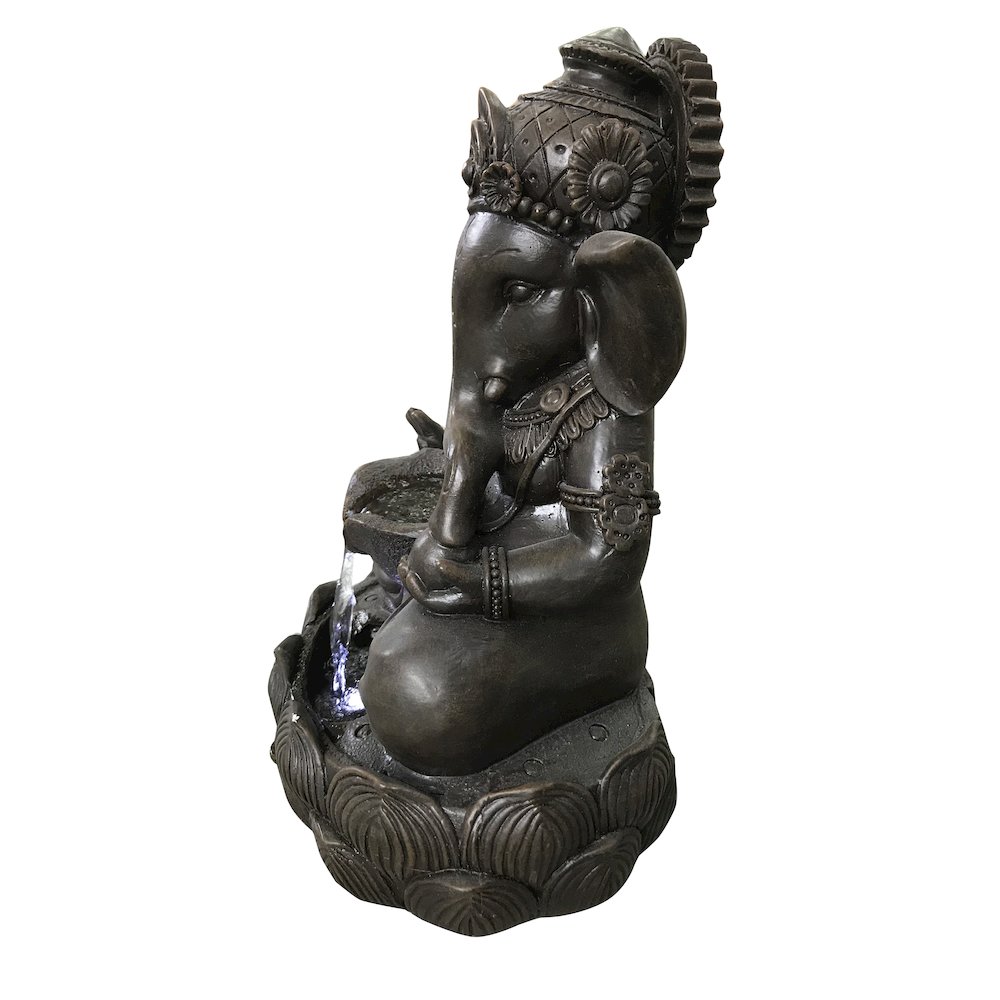 Lord Ganesh Sculptural Tabletop Fountain with Cool White LED Lights. Picture 3
