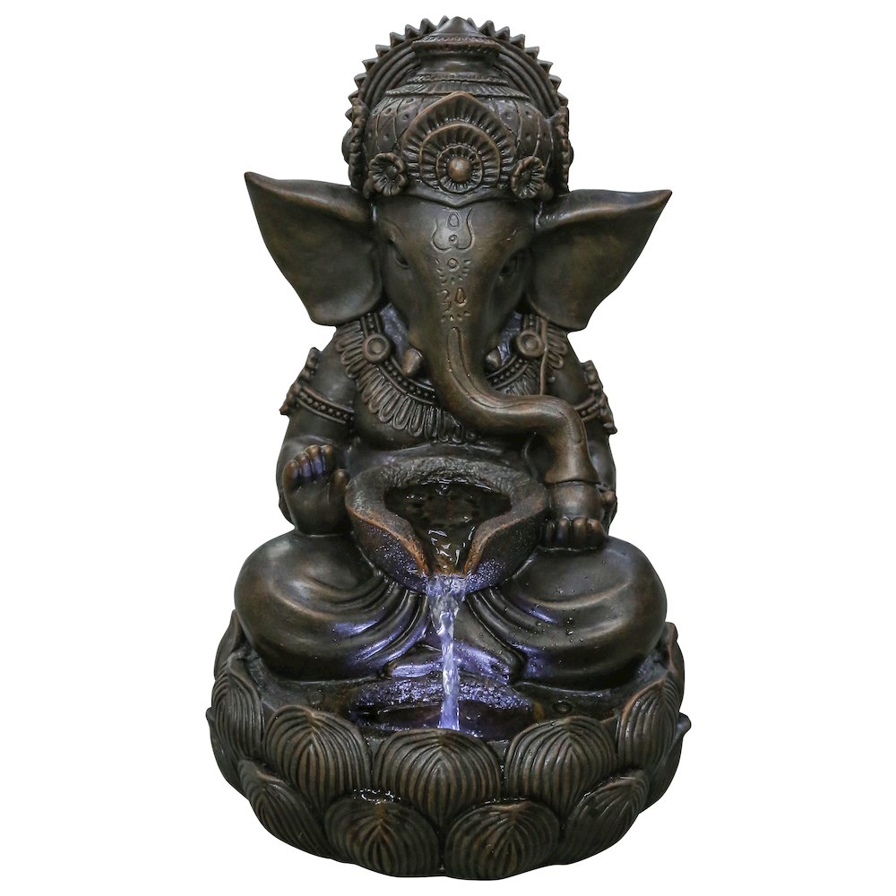 Lord Ganesh Sculptural Tabletop Fountain with Cool White LED Lights. Picture 2