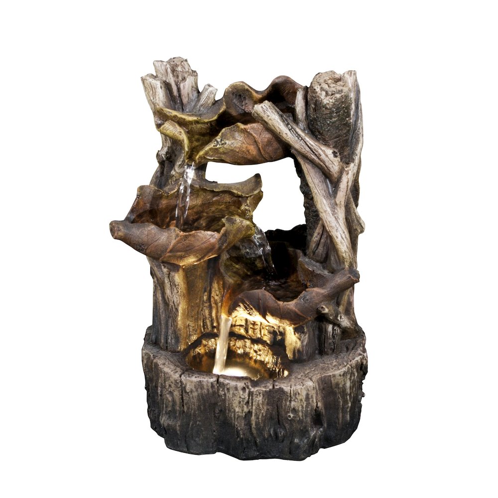 Tree Trunk Fountain W/3 Leaves & LED. Picture 2