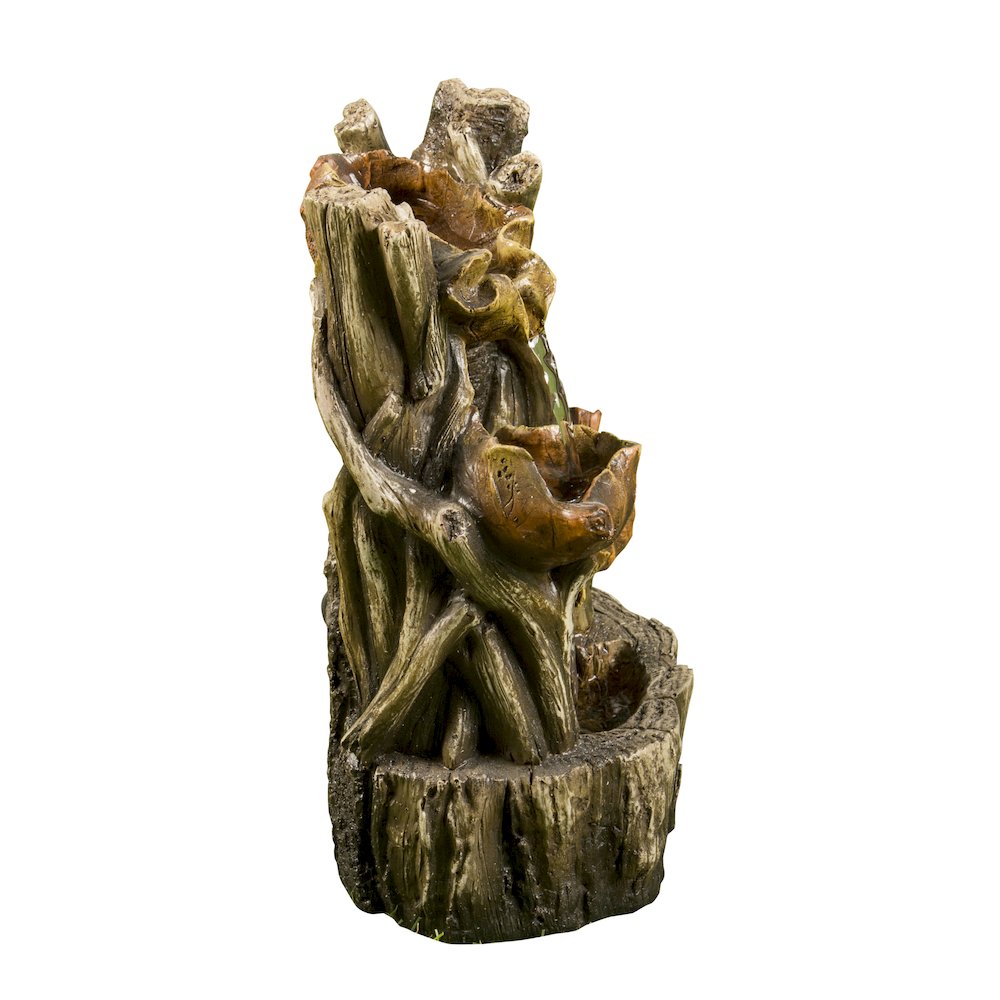Tree Trunk Fountain W/3 Leaves & LED. Picture 3