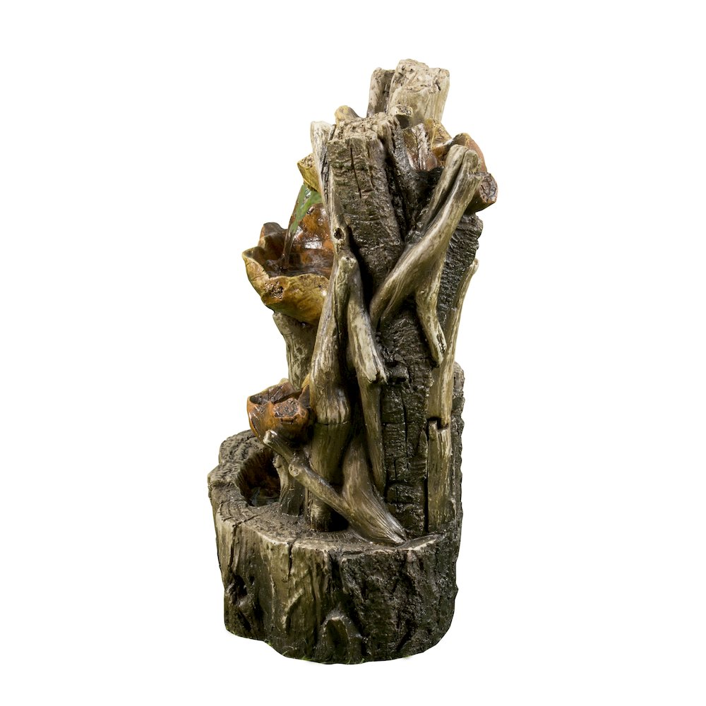 Tree Trunk Fountain W/3 Leaves & LED. Picture 4