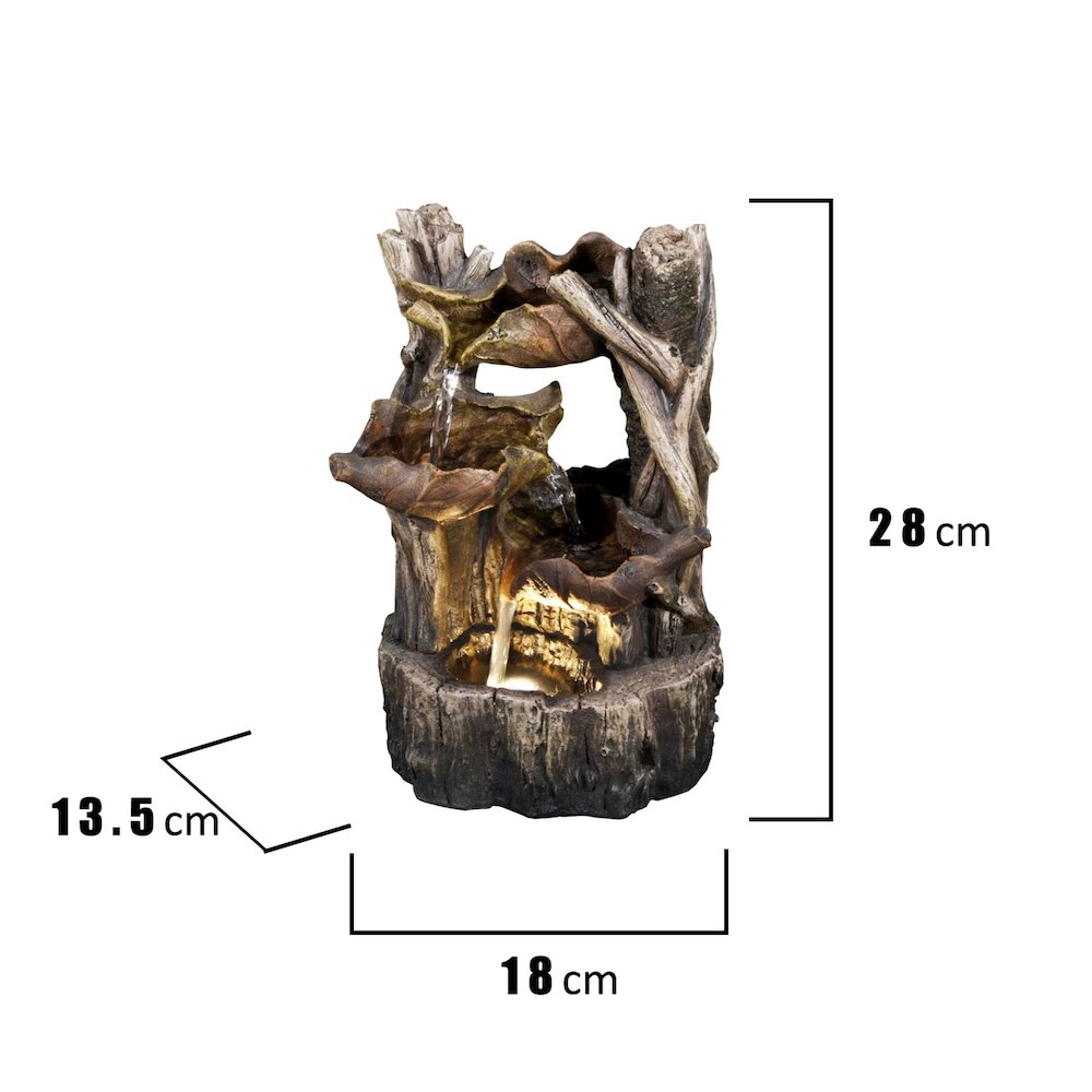 Tree Trunk Fountain W/3 Leaves & LED. Picture 6