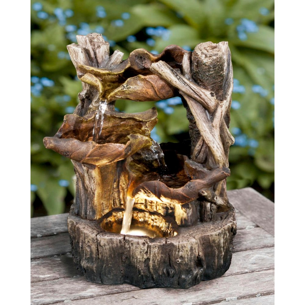 Tree Trunk Fountain W/3 Leaves & LED. Picture 7
