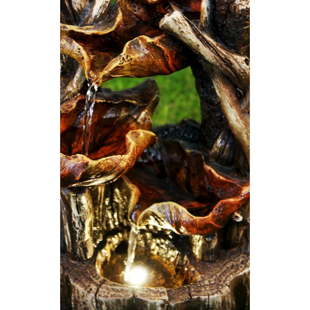 Tree Trunk Fountain W/3 Leaves & LED. Picture 8