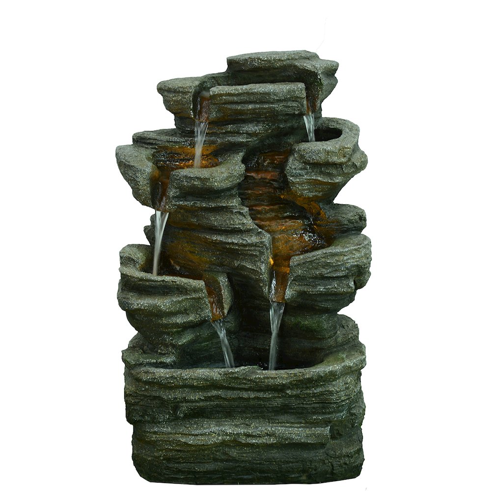 Multi-Level Rock Fountain W/4 Ww LEDs. Picture 1