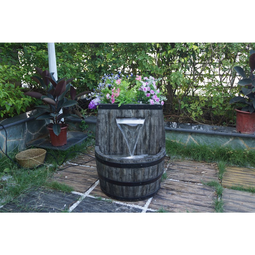 26In Whiskey Barrel Fountain And Planter with Wt LED. Picture 3