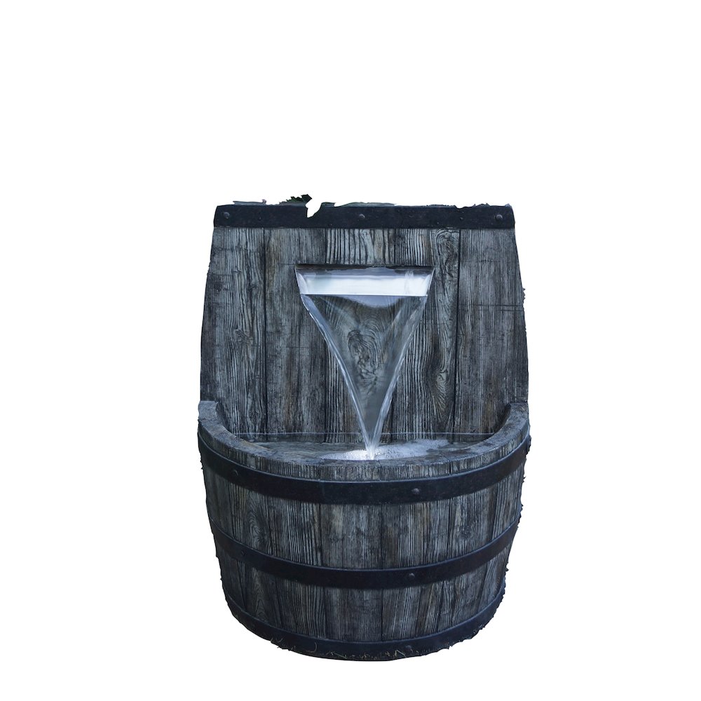 26In Whiskey Barrel Fountain And Planter with Wt LED. Picture 1