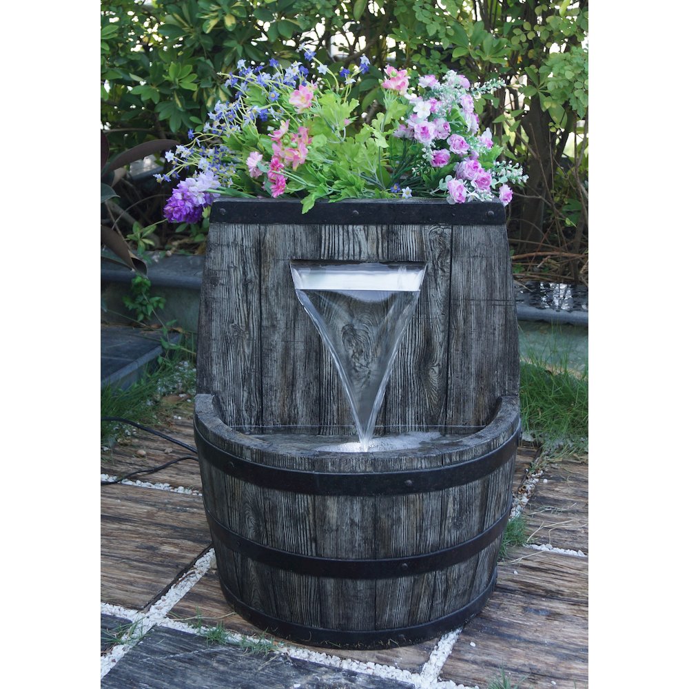26In Whiskey Barrel Fountain And Planter with Wt LED. Picture 2