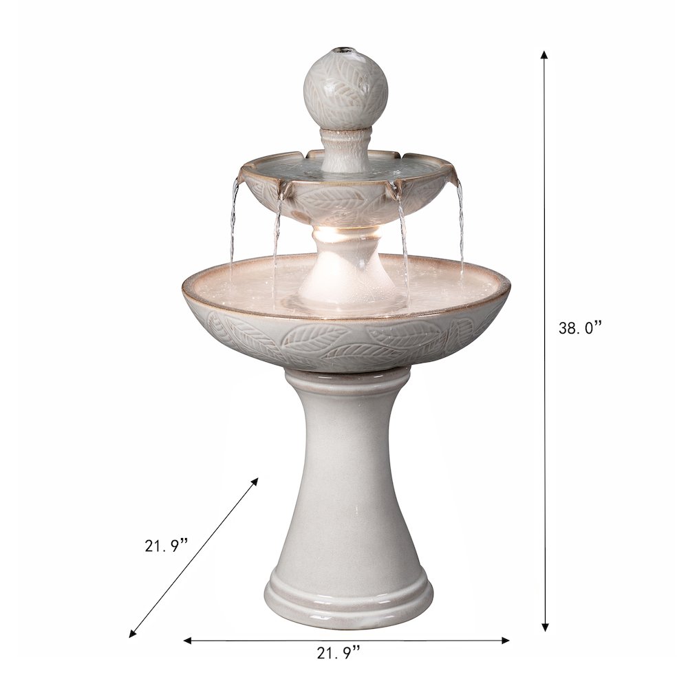 Enchanting Ivory 2 Tier Ceramic Fountain with Lights: Serenity in Every Cascade. Picture 3