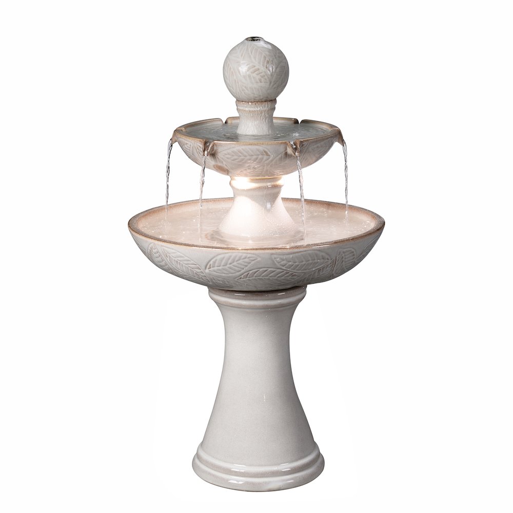 Enchanting Ivory 2 Tier Ceramic Fountain with Lights: Serenity in Every Cascade. Picture 1