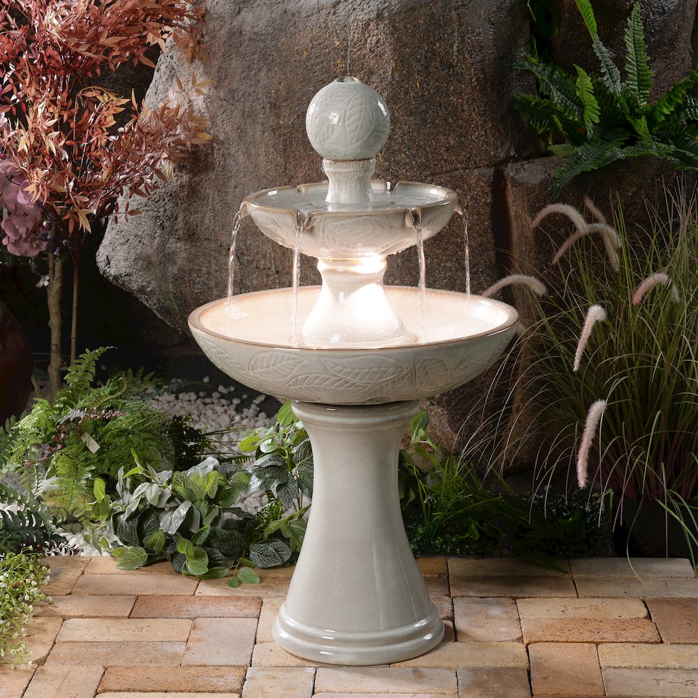 Enchanting Ivory 2 Tier Ceramic Fountain with Lights: Serenity in Every Cascade. Picture 4