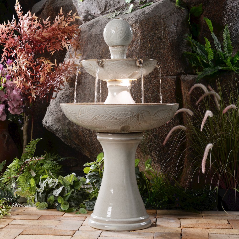 Enchanting Ivory 2 Tier Ceramic Fountain with Lights: Serenity in Every Cascade. Picture 2