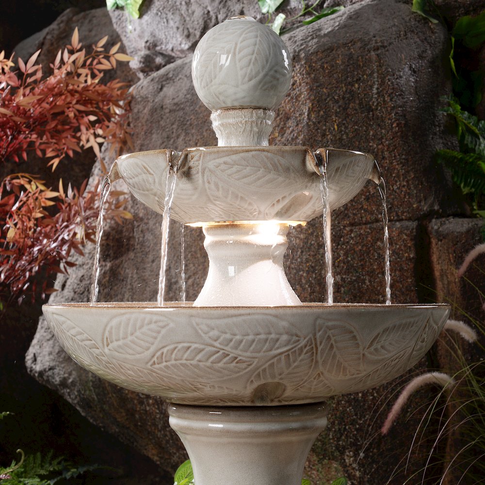Enchanting Ivory 2 Tier Ceramic Fountain with Lights: Serenity in Every Cascade. Picture 5