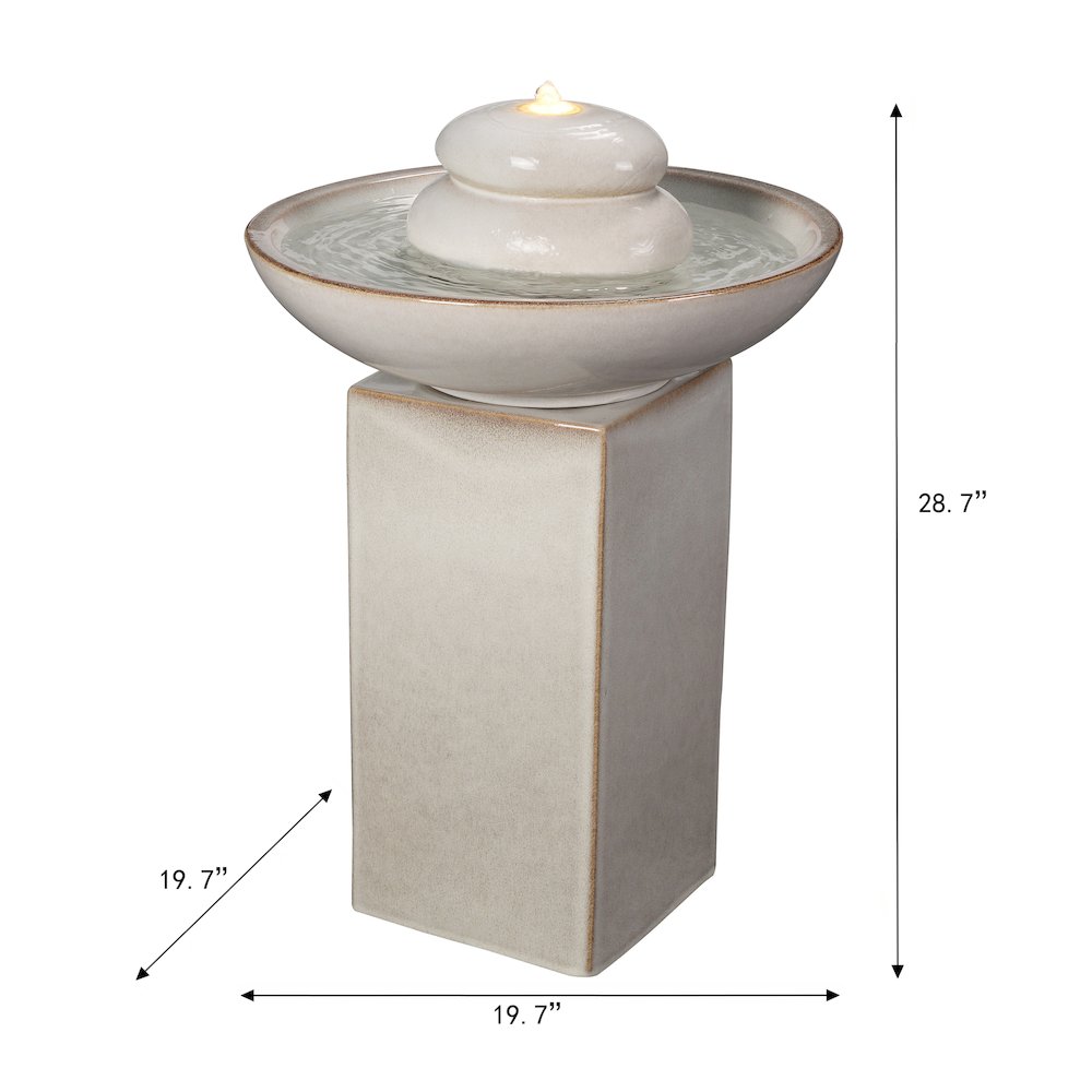 Ivory Ceramic Fountain with Submersible Pump and Warm White LED Lights. Picture 3
