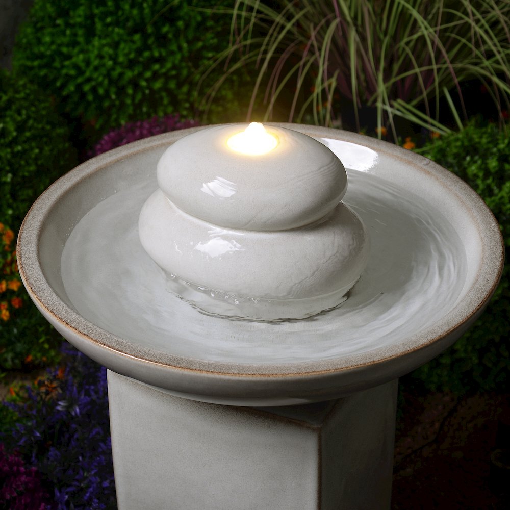 Ivory Ceramic Fountain with Submersible Pump and Warm White LED Lights. Picture 5