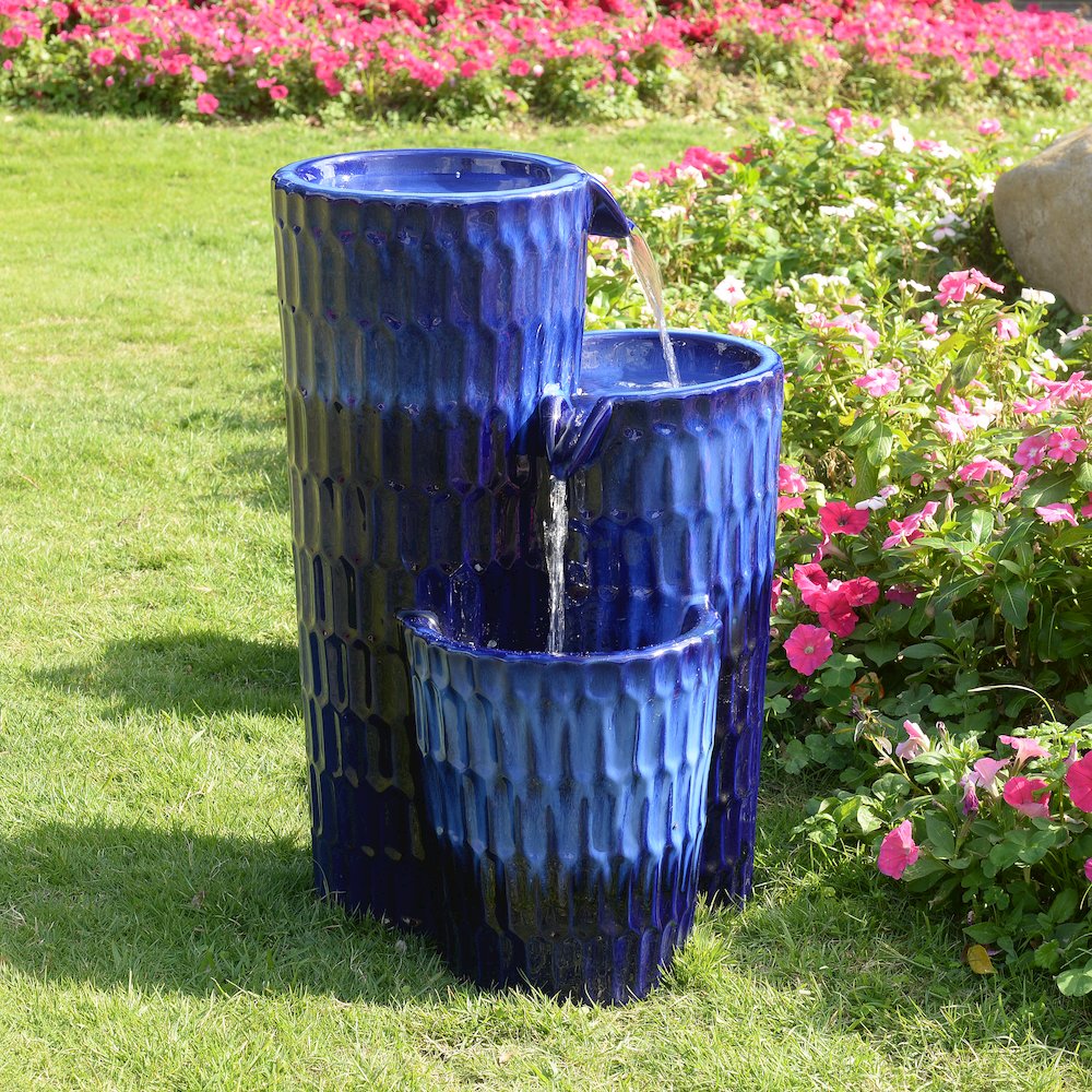 Blue Ceramic Fountain - Serenity in Simplicity, No Lights. Picture 2