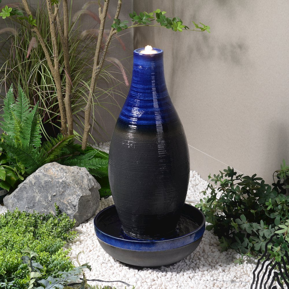 Blue Ceramic Fountain with LED Lights - Tranquil Illumination. Picture 2