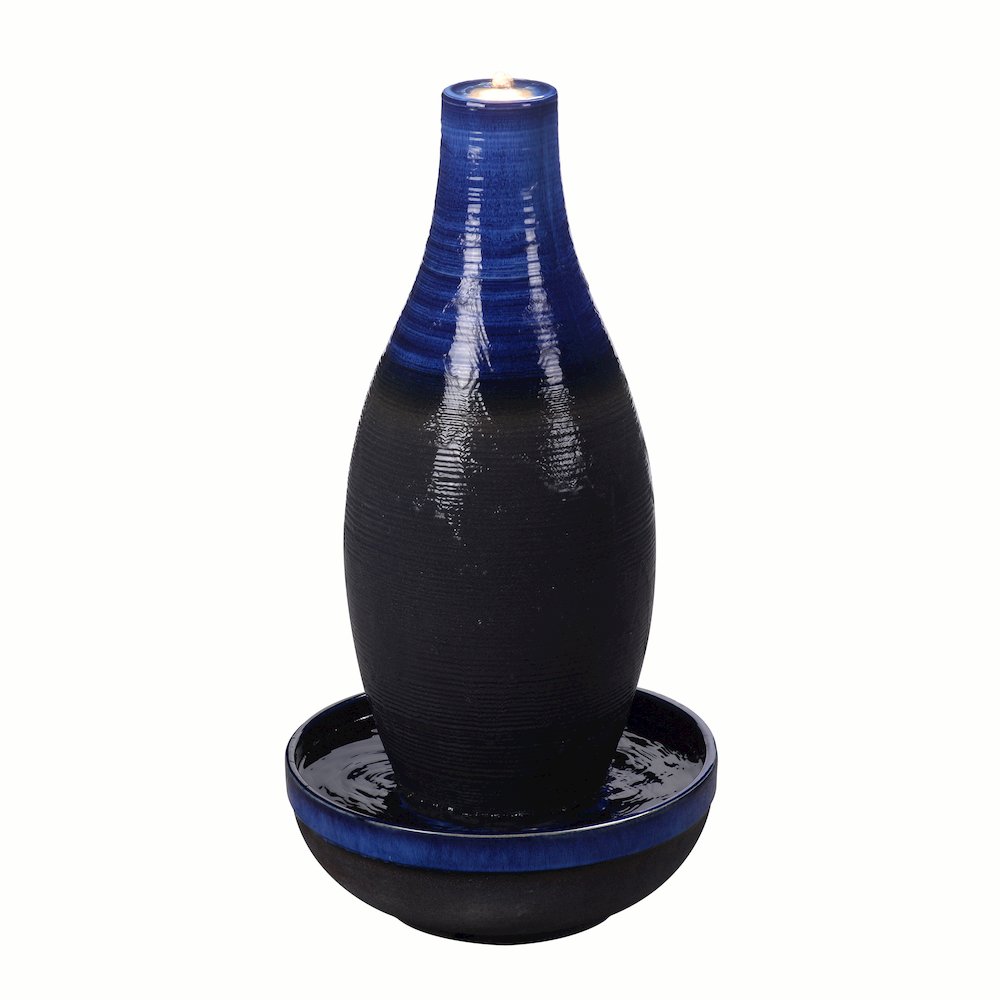 Blue Ceramic Fountain with LED Lights - Tranquil Illumination. Picture 1