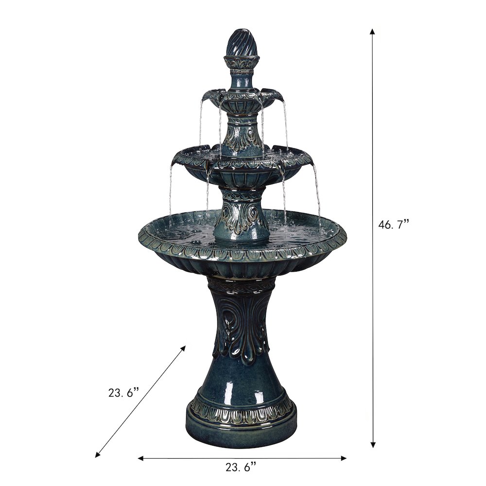 3 Tier Ceramic Fountain - Serene Blue Beauty, No Lights. Picture 3