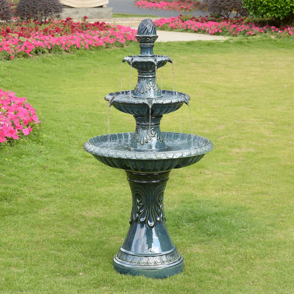 3 Tier Ceramic Fountain - Serene Blue Beauty, No Lights. Picture 2