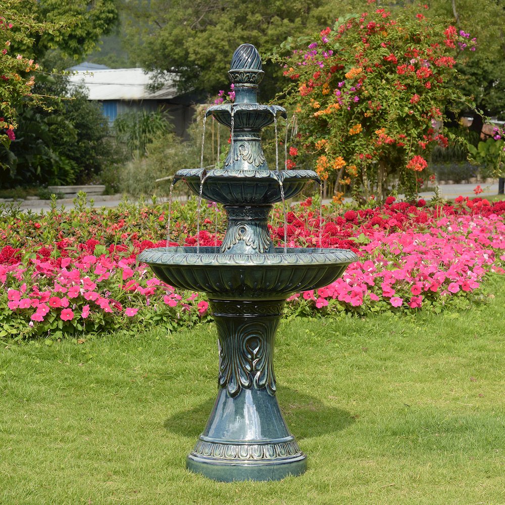 3 Tier Ceramic Fountain - Serene Blue Beauty, No Lights. Picture 4