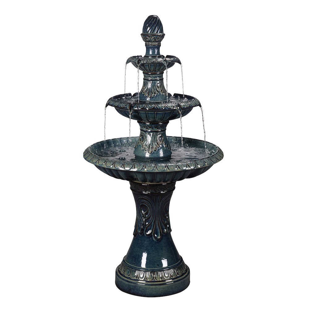 3 Tier Ceramic Fountain - Serene Blue Beauty, No Lights. Picture 1