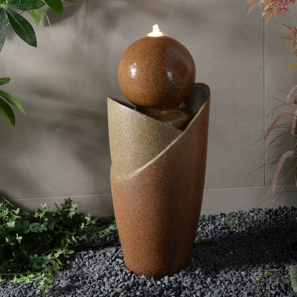 Ceramic Fountain with Lights - Brown Elegance. Picture 2