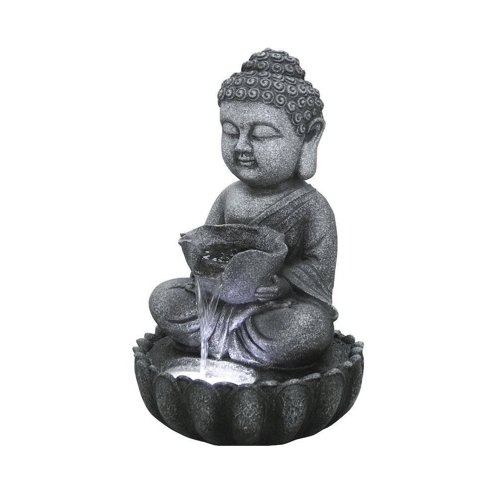 21.5" H Sitting Buddha Fountain W/White LED. Picture 5