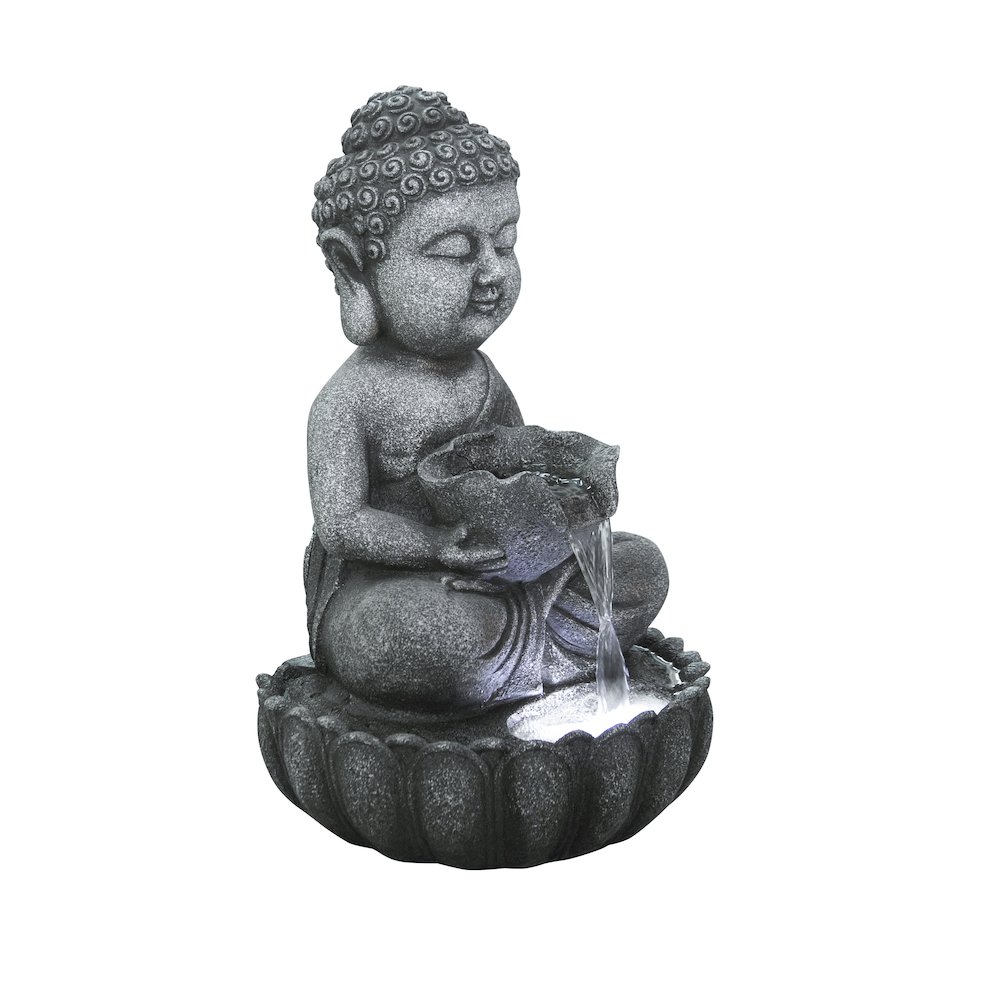 21.5" H Sitting Buddha Fountain W/White LED. Picture 3