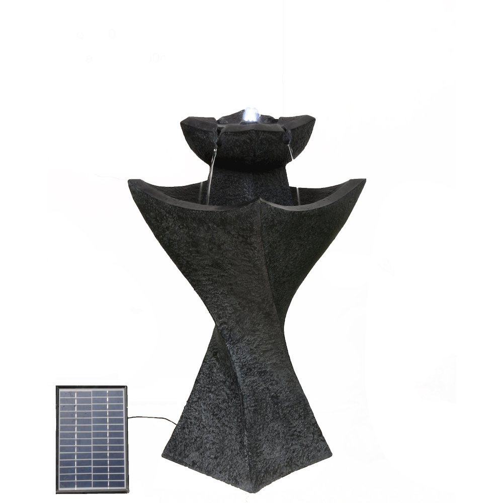 Solar-Powered Contemporary Pedestel Fountain with Cool White LED Lights. Picture 1