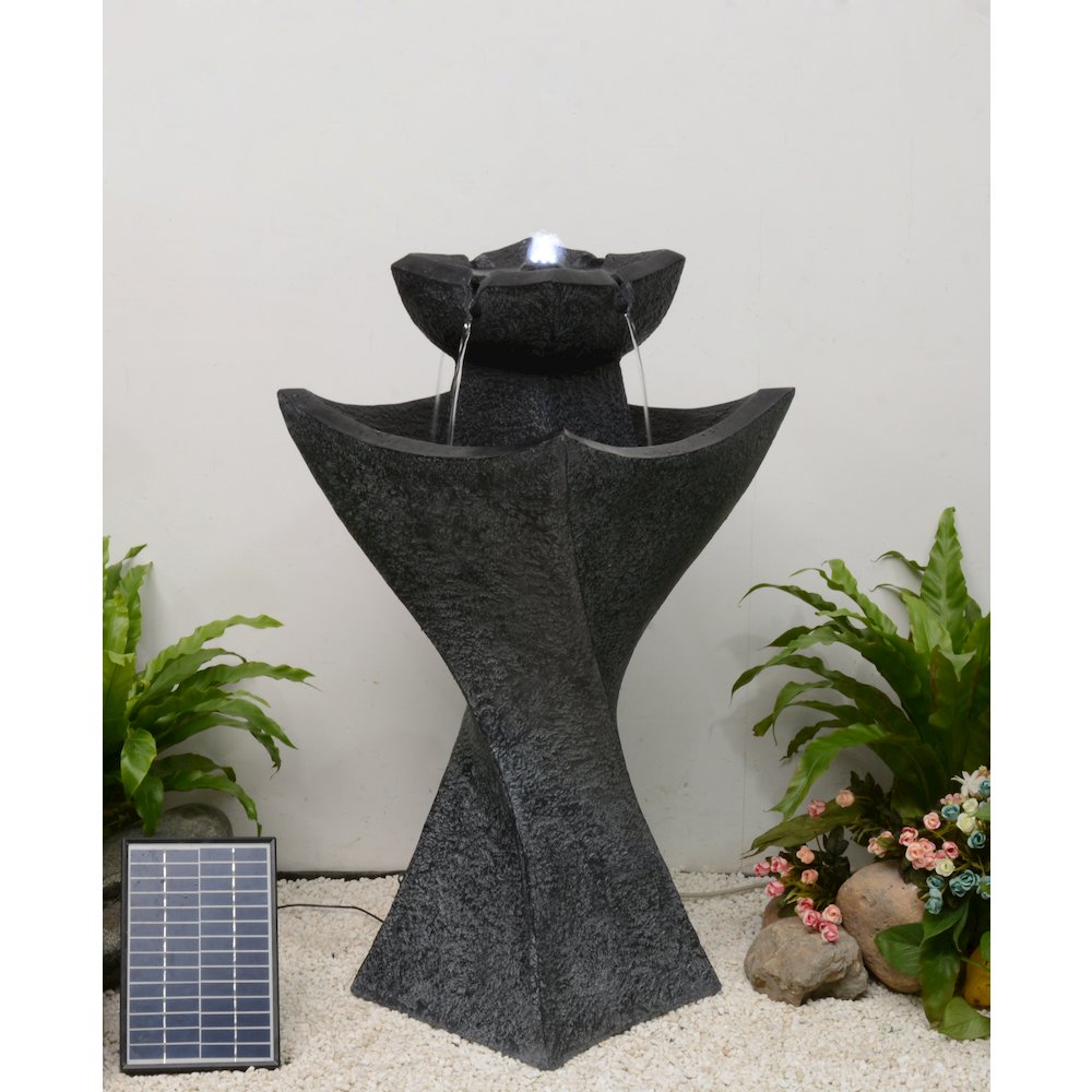 Solar-Powered Contemporary Pedestel Fountain with Cool White LED Lights. Picture 2