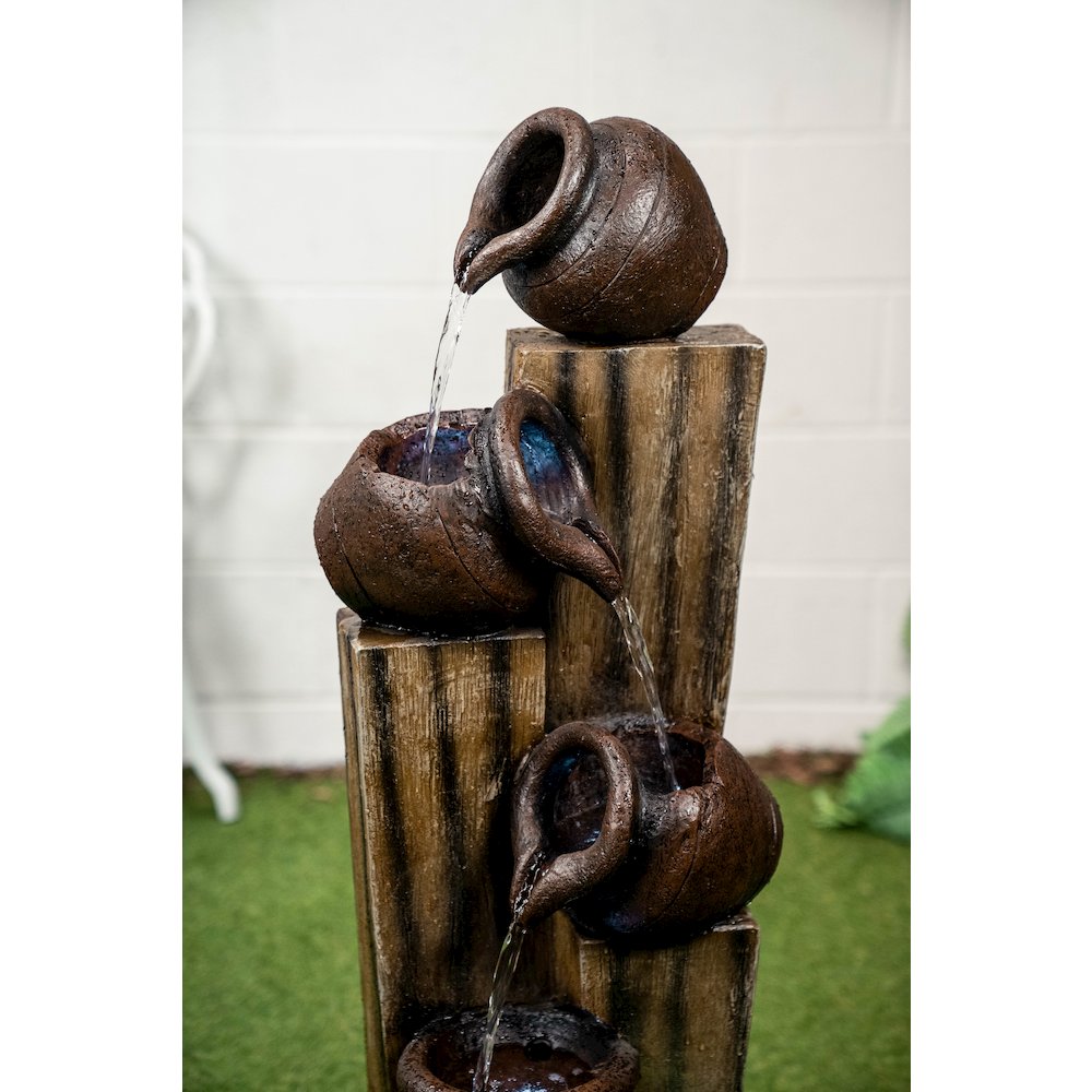 Rustic Pouring Jugs Fountain with 3 Cool White LED Lights. Picture 4