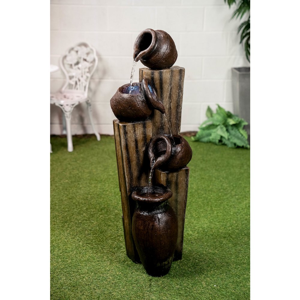 Rustic Pouring Jugs Fountain with 3 Cool White LED Lights. Picture 3